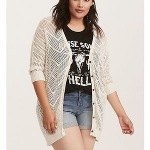 Chevron pointelle knit cardigan